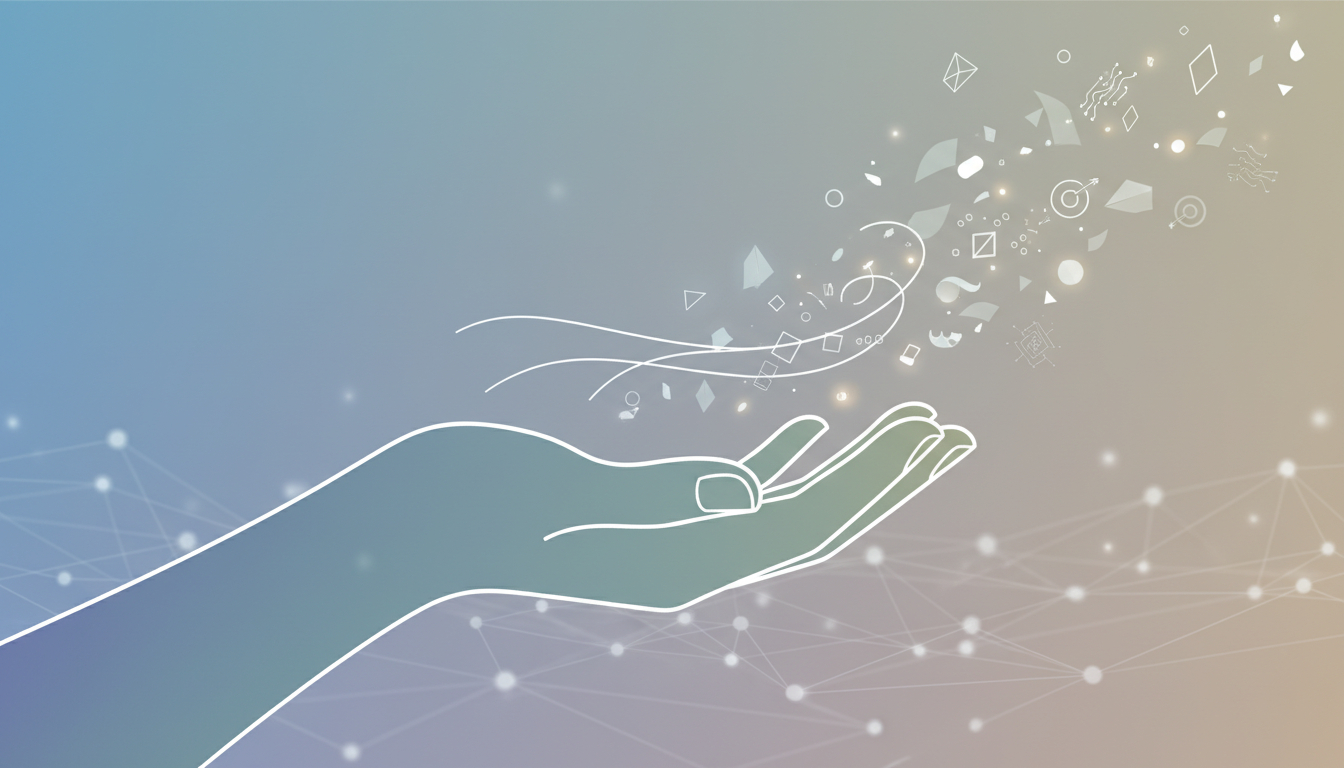 A stylistic hand from which unnecessary digital elements are carried away with the wind.