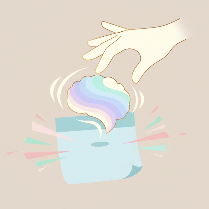 Illustration of a thought being captured on a sticky note.